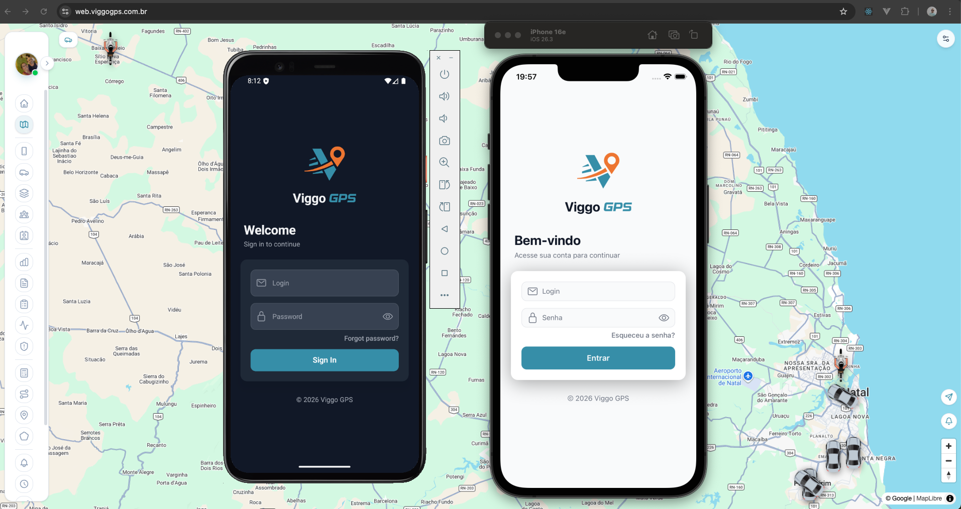 Aplicativo VIGGO GPS (React Native - Android e iOS)